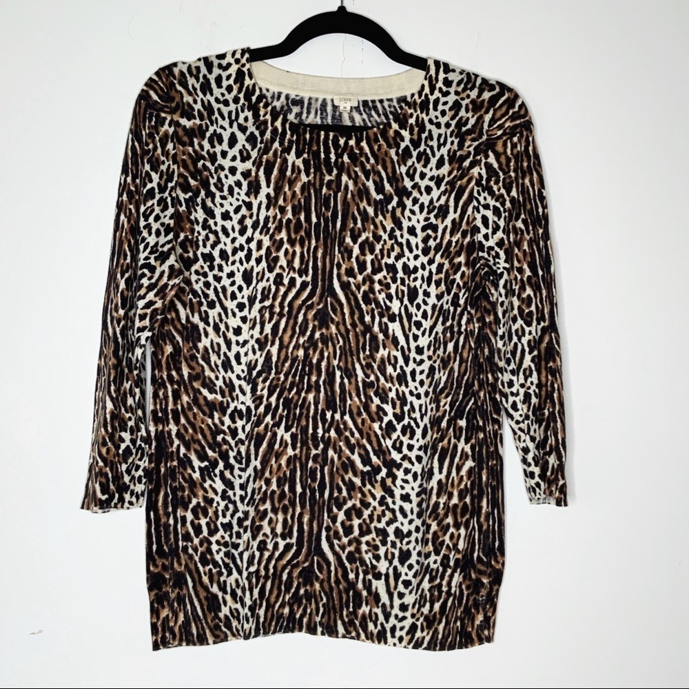 𝅺J.CREW 3/4 sleeve animal print top
